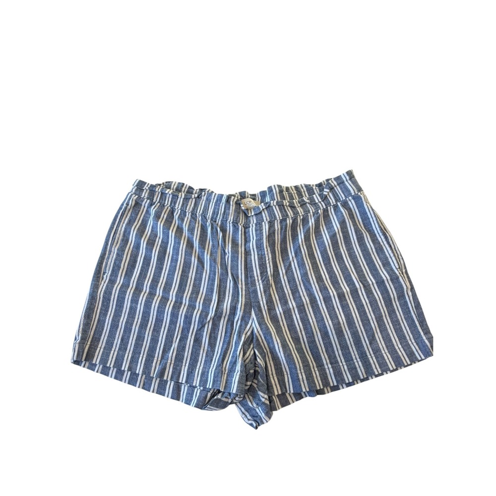 LOFT Outlet Blue Striped Linen Blend Shorts, Large